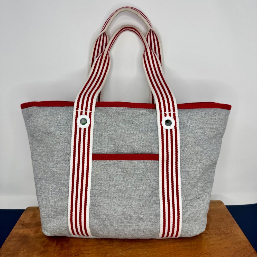 Y2K Lacoste Tote Bag Gray Sweatshirt Red Striped Velvet Crocodile Logo - Picture 2 of 13
